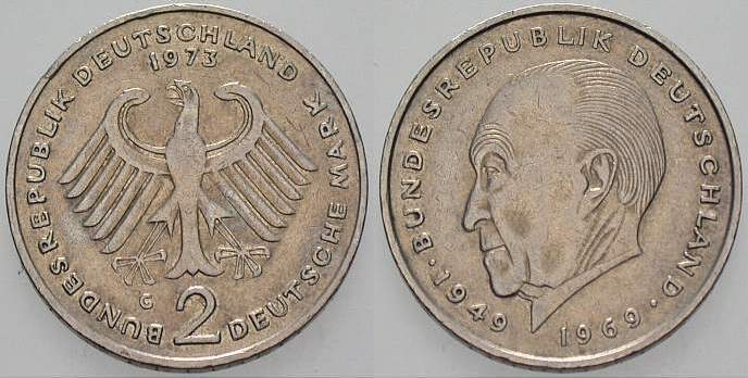 2 Deutsche Mark 1973 J. 406 sehr schön