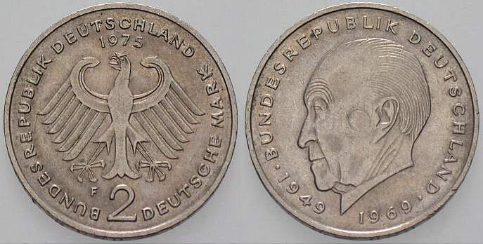 2 Deutsche Mark 1975 J. 406 sehr schön