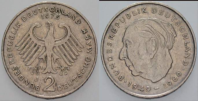 2 Deutsche Mark 1975 J. 407 sehr schön