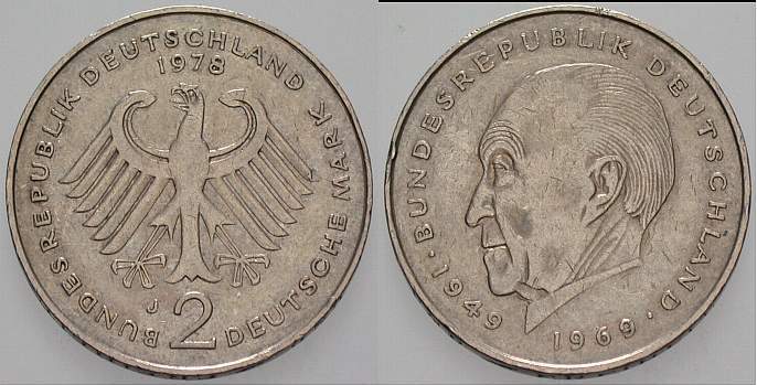 2 Deutsche Mark 1978 J. 406 sehr schön