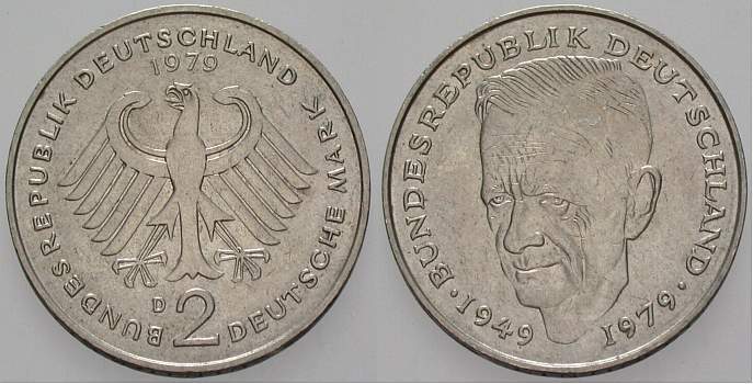 2 Deutsche Mark 1979 J. 424 sehr schön