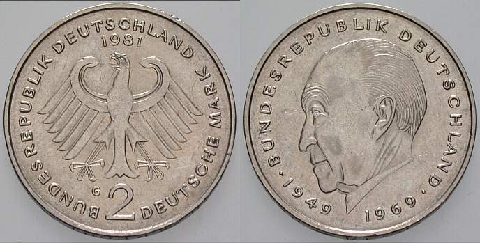 2 Deutsche Mark 1981 J. 406 sehr schön