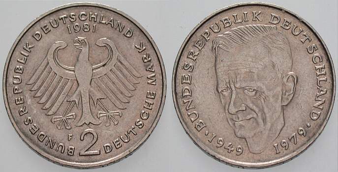 2 Deutsche Mark 1981 J. 424 sehr schön