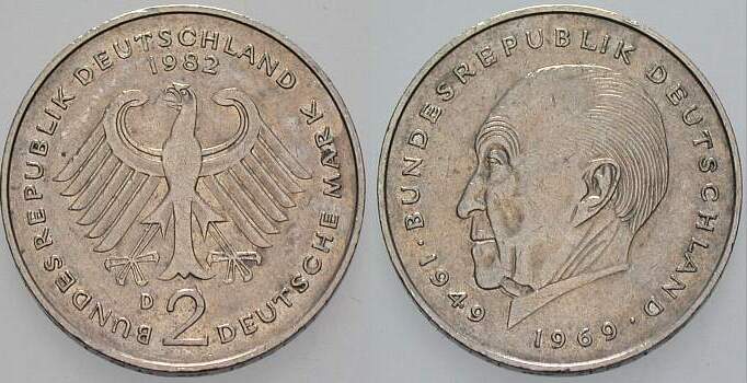 2 Deutsche Mark 1982 J. 406 sehr schön