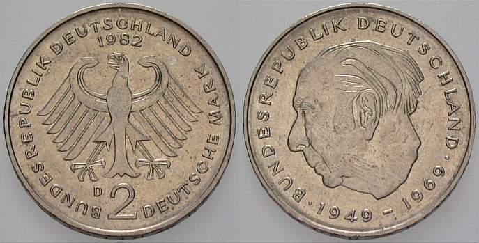 2 Deutsche Mark 1982 J. 407 Sehr schön
