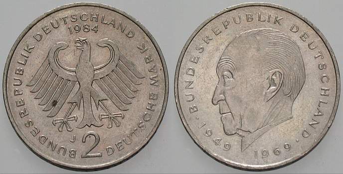 2 Deutsche Mark 1984 J. 406 Sehr schön