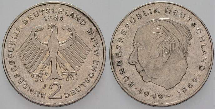 2 Deutsche Mark 1984 J. 407 Sehr schön