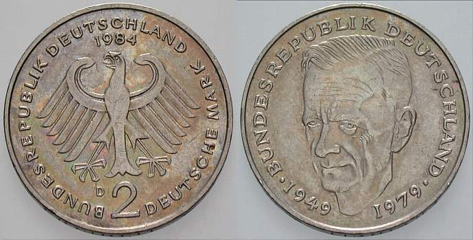 2 Deutsche Mark 1984 J. 424 Sehr schön