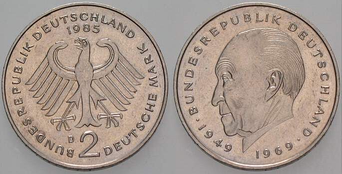2 Deutsche Mark 1985 J. 406 sehr schön