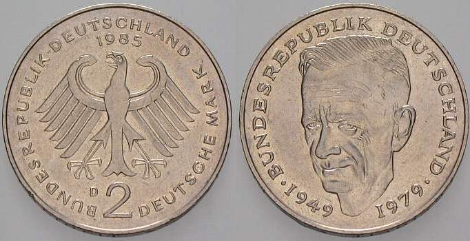 2 Deutsche Mark 1985 J. 424 Sehr schön