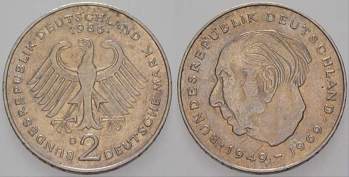 2 Deutsche Mark 1986 J. 407 sehr schön