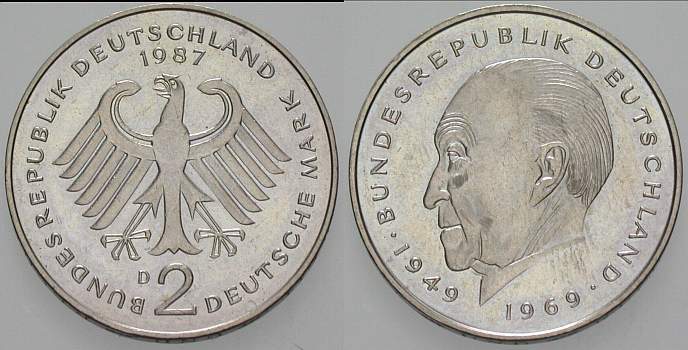 2 Deutsche Mark 1987 J. 406 sehr schön