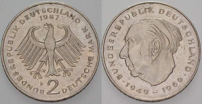 2 Deutsche Mark 1987 J. 407 Sehr schön