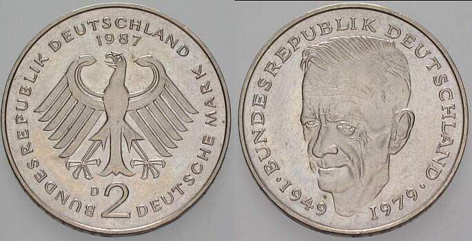 2 Deutsche Mark 1987 J. 424 sehr schön