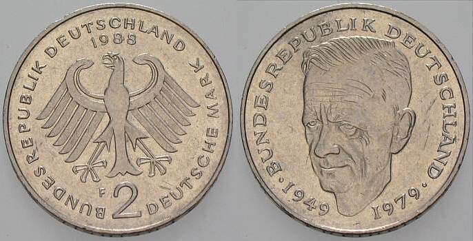 2 Deutsche Mark 1988 J. 424 sehr schön