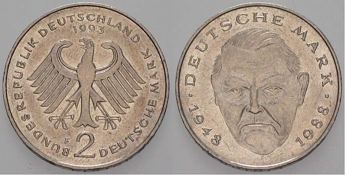 2 Deutsche Mark 1993 J. 445 Sehr schön