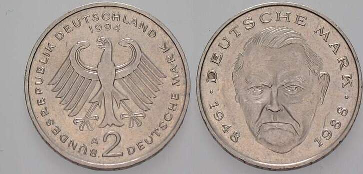 2 Deutsche Mark 1994 J. 445 sehr schön