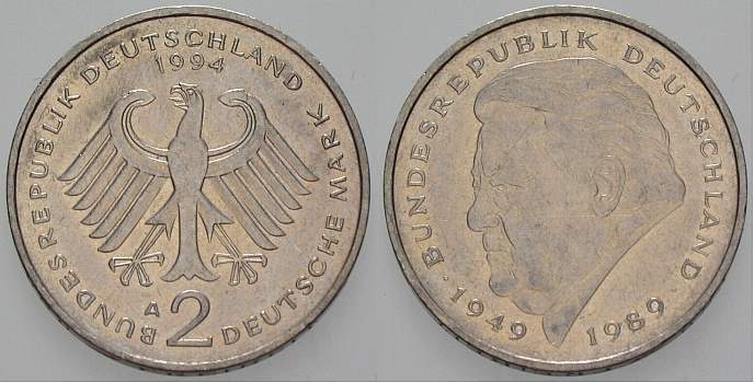 2 Deutsche Mark 1994 J. 450 sehr schön
