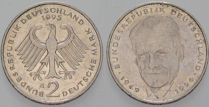 2 Deutsche Mark 1995 J. 459 Sehr schön