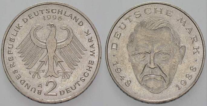 2 Deutsche Mark 1996 J. 445 Sehr schön