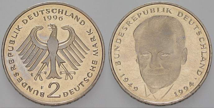 2 Deutsche Mark 1996 J. 459 Sehr schön