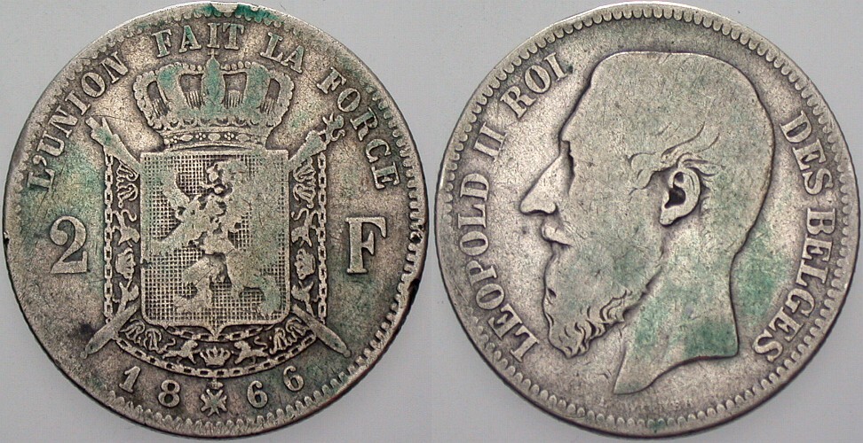 2 Franc 1866 KM. 30.1 Randfehler, Schön - sehr schön
