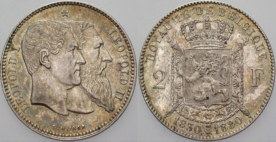 2 Franc 1880 KM. 39 Vorzüglich