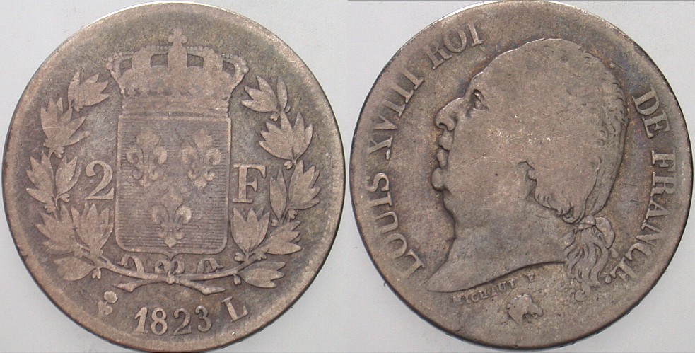 2 Francs 1823 Gadoury 513 Schön +