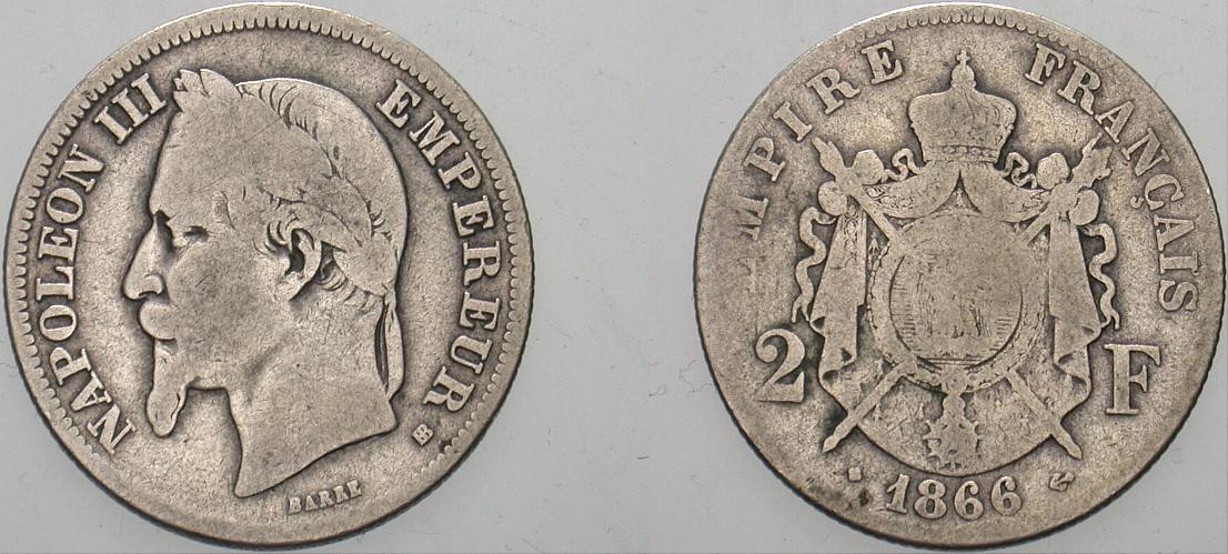 2 Francs 1866 K.M. 807.2 Schön