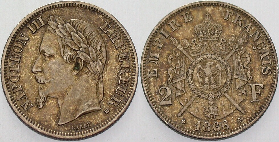 2 Francs 1866 K.M. 807.2 Sehr schön +