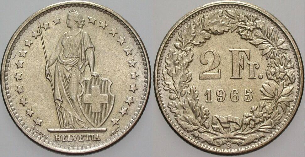 2 Franken 1965 Patina, Stempelglanz