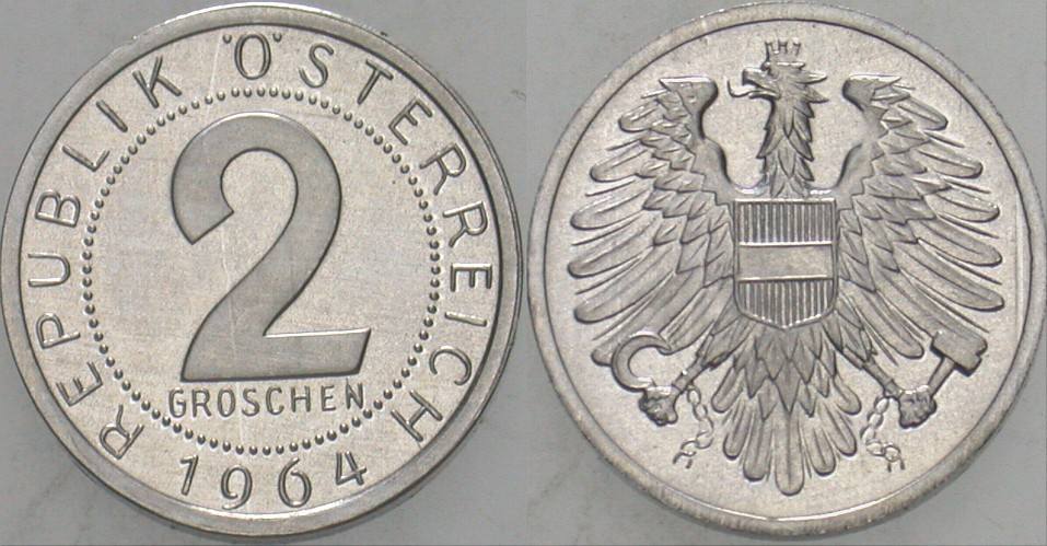 2 Groschen 1964  Polierte Platte
