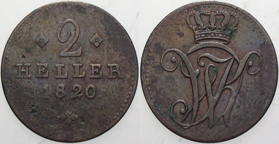 2 Heller 1820 Jaeger 8 AKS 13 Fleckig, schön - sehr schön
