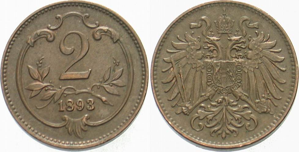2 Heller 1893 Jl. 373 Fast vorzüglich