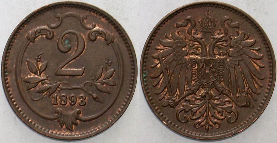 2 Heller 1893 Jl. 373 Vorzüglich