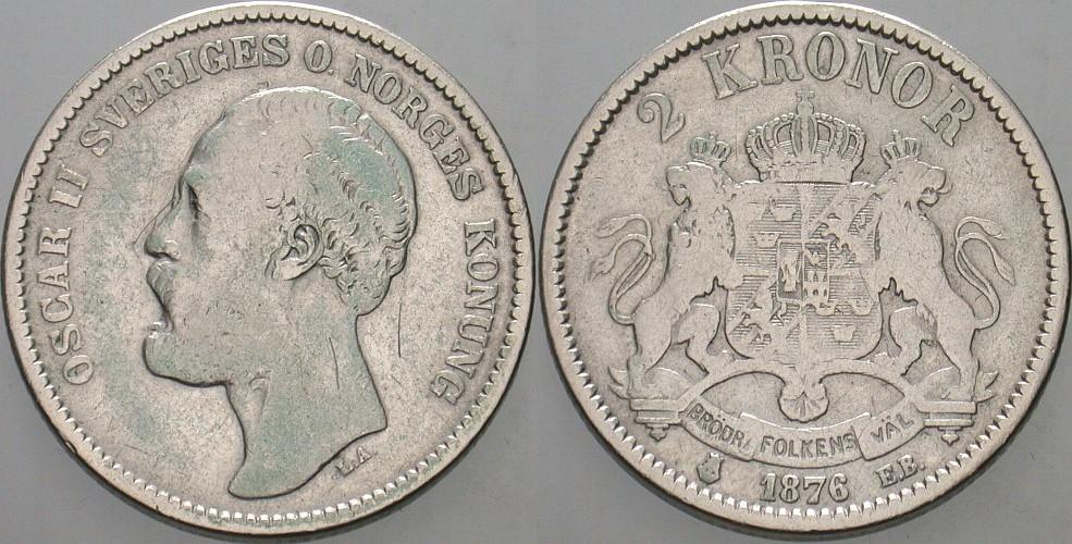 2 Kronor 1876 Krause/Mishler 742 Schön - sehr schön