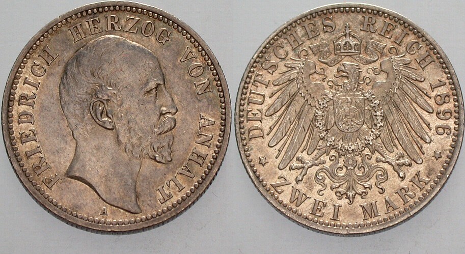 2 Mark 1896 J. 20 Patina, sehr schön/vorzüglich