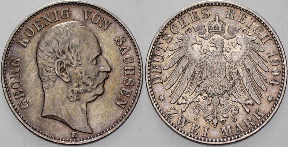 2 Mark 1904 J. 129 Patina, sehr schön
