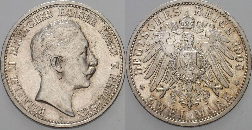 2 Mark 1905 J. 102 Patina, wz. Rdf., vorzüglich +