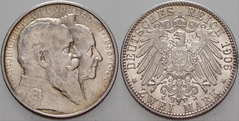 2 Mark 1906 J. 34 Patina, fast Stempelglanz
