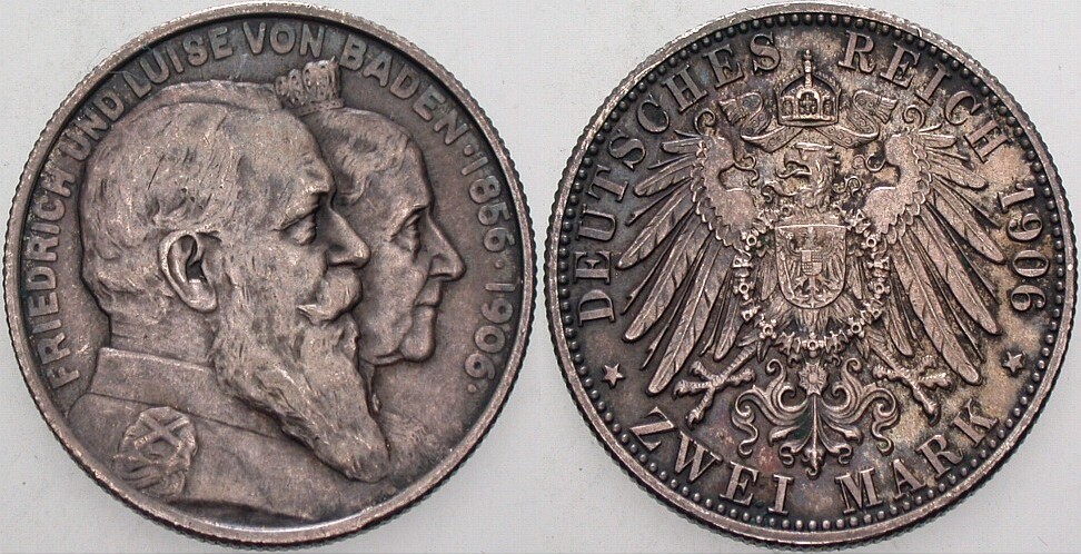 2 Mark 1906 J. 34 Patina, vorzüglich