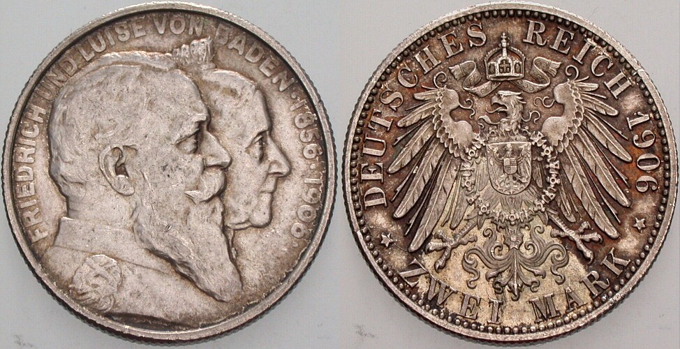 2 Mark 1906 J. 34 Patina, wz. Rdf., vorzüglich - Stempelglanz