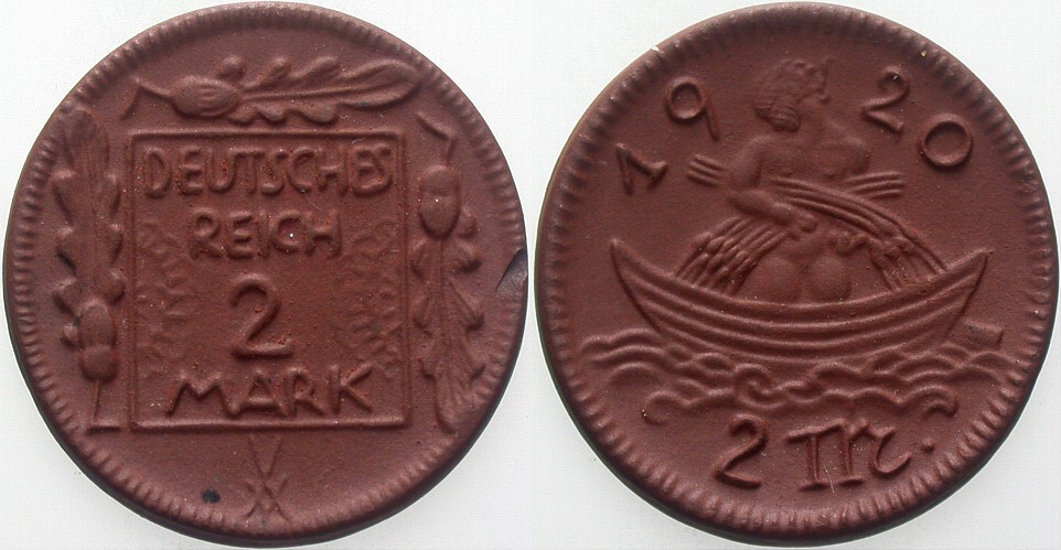2 Mark 1920 J.N. 50 Kl, Randfehler, vorzüglich