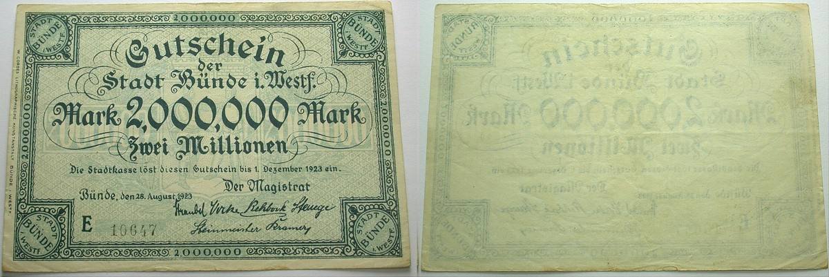 2 Million Mark 28.August 1923 Topp 169.15 Gebraucht