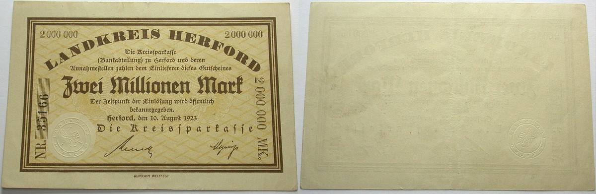 2 Millionen Mark 10.August 1923 Topp 443.03 Gebraucht