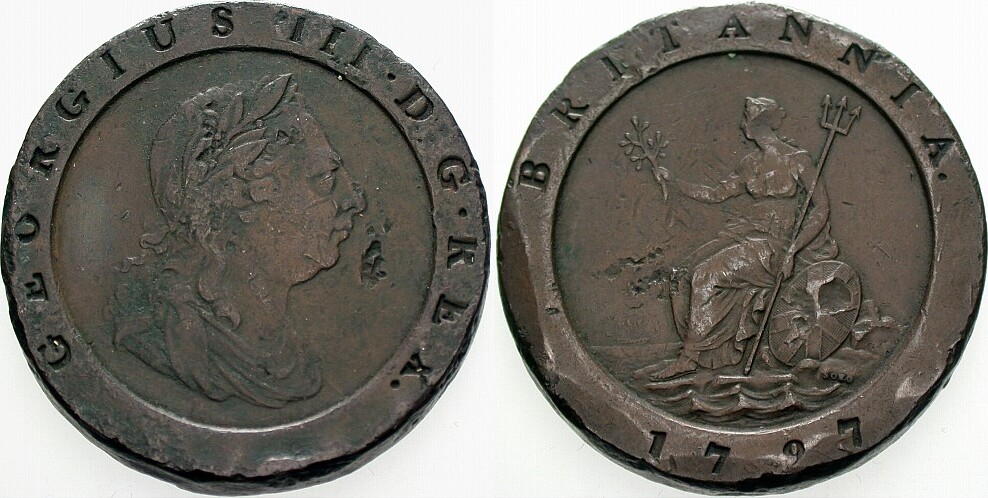 2 Pence 1797 Krause/Mishler 619 Kl. Schrötlingsfehler, kl. Randfehler, fast sehr schön