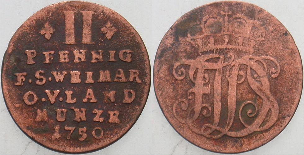 2 Pfennig 1750 Koppe 529 Slg. Merseburger 3967 Schön