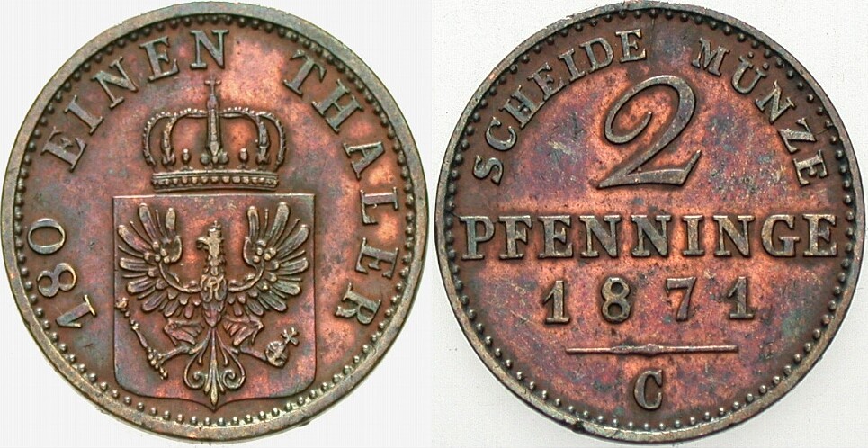 2 Pfennig 1871 AKS 107 Sehr schön
