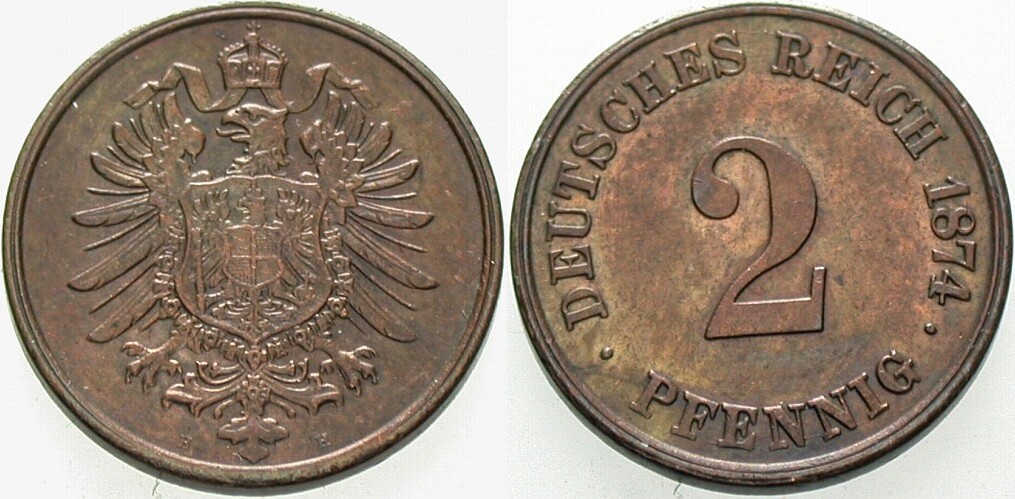 2 Pfennig 1874 J. 2 Fast vorzüglich