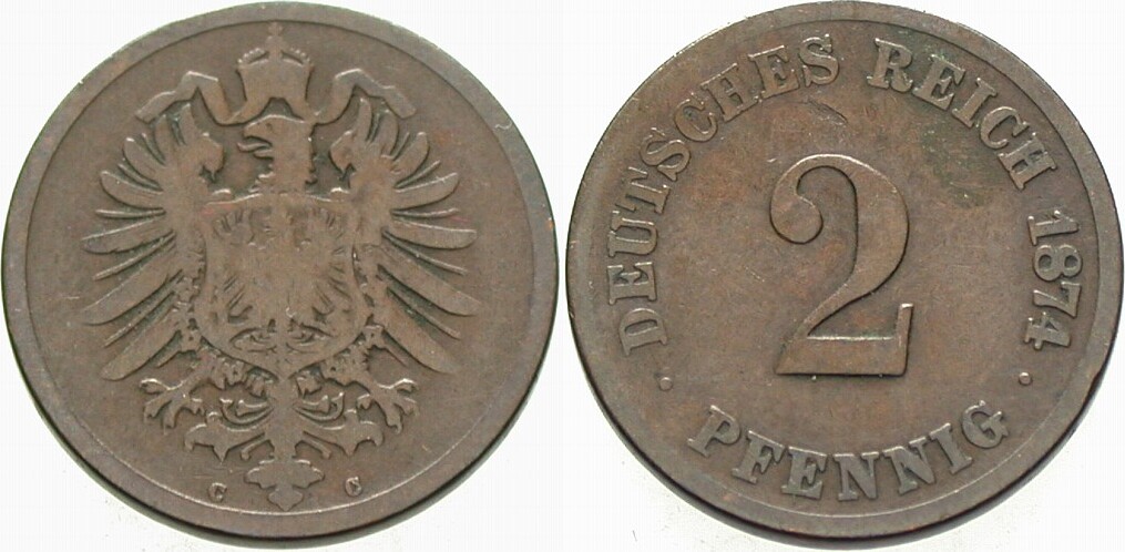 2 Pfennig 1874 J. 2 Schön - sehr schön